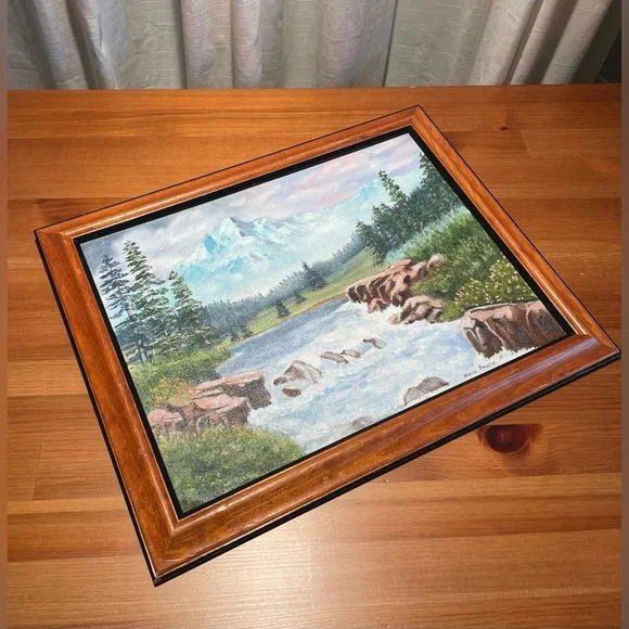 Mountain River Landscape Scene Artwork Framed Artist Signed Wanda Bunch '08 - Picture 1 of 16